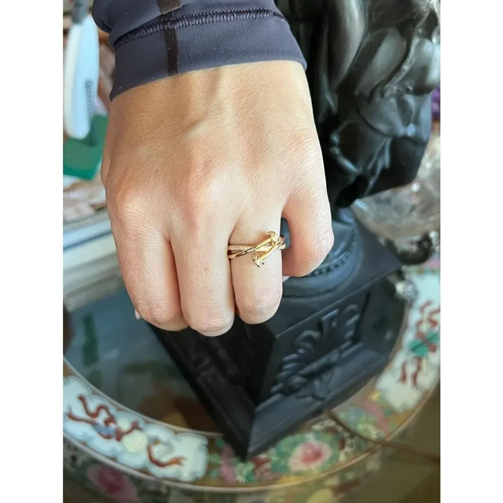 Gold Crystal Nail-Accent Ring - Women's Fashion Jewelry R 412